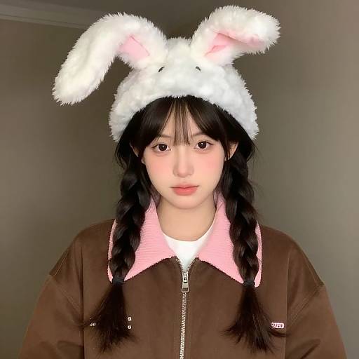 Girl with Bunny Hat and Braids