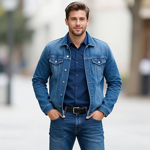 Realistic Male in Slim Jeans Outfit