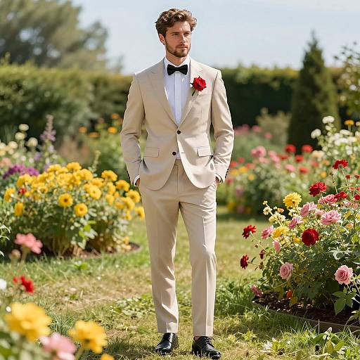 Elegant Summer Wedding Groom in Garden