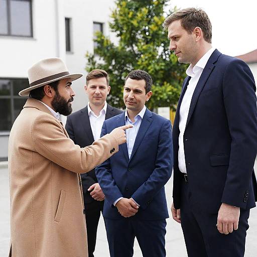 Urban Gathering of Four Men in Focus