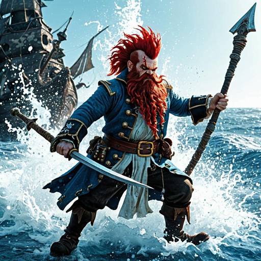 Dwarf Pirate with Red Mohawk at Sea