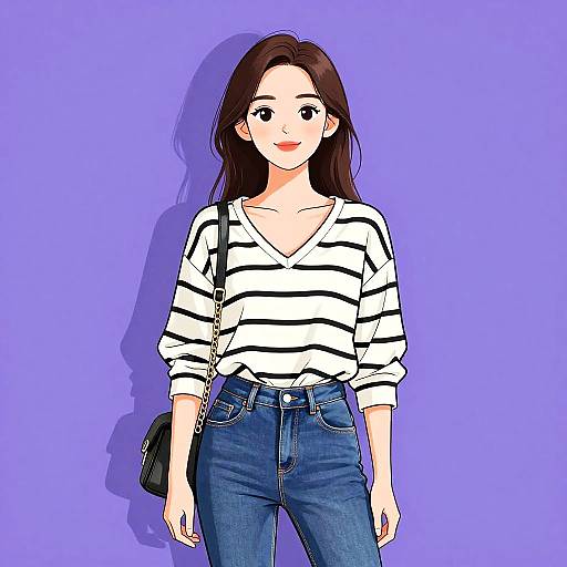 Casual Woman in Striped Blouse