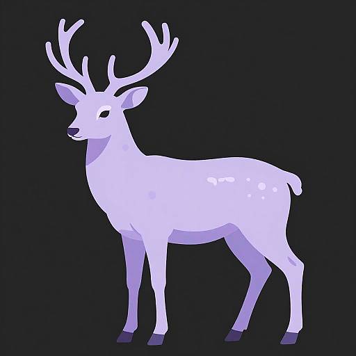 Digital illustration of a white, stylized deer with large antlers standing on a solid black background. The deer's silhouette is highlighted with subtle light blue