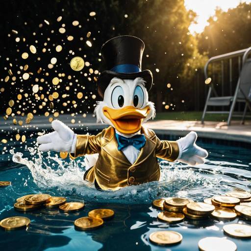 Scrooge McDuck Diving into Pool of Gold Coins