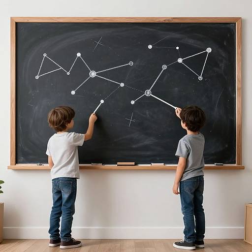 Children Creating Constellations on Blackboard