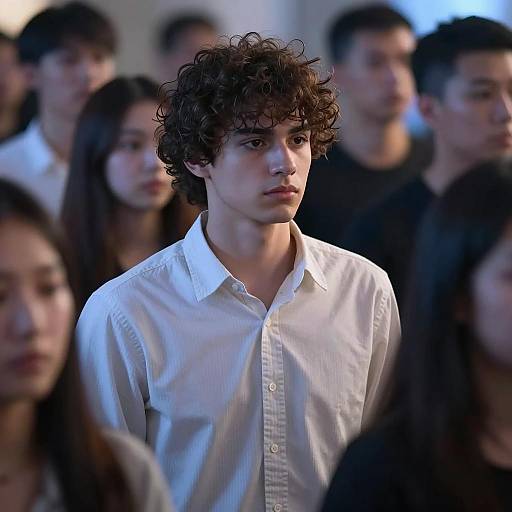 Focused Young Man in Dimly Lit Room