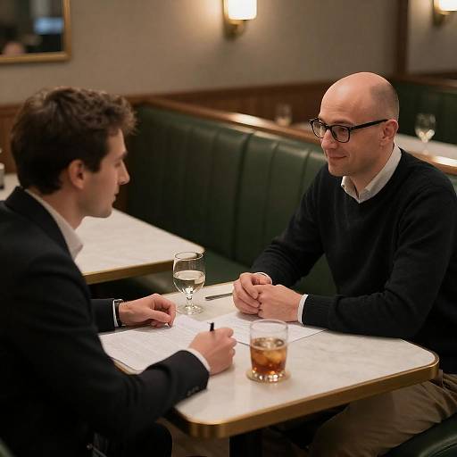 Intimate Restaurant Meeting Between Two Men