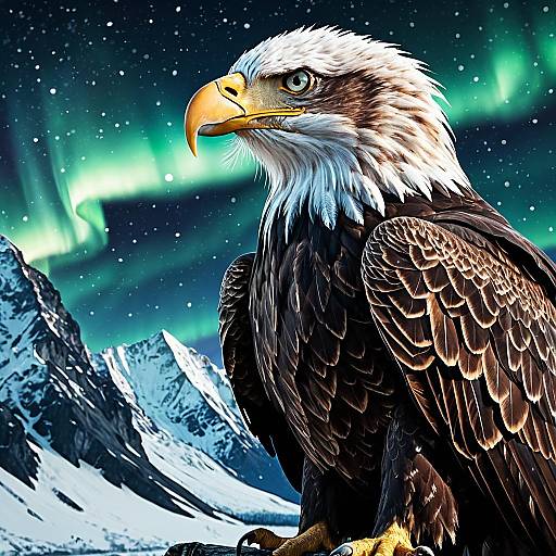 Regal Eagle with Engraved Elm Wood Feathers and Aurora Sky