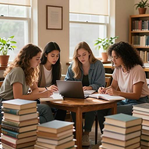 Curvy College Girls Studying in Cozy Library