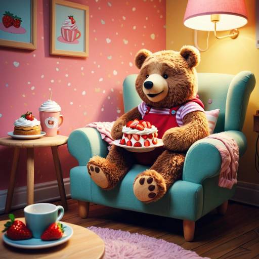 Cozy Bear Enjoying Strawberry Shortcake