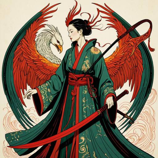 Mystical Phoenix Warrior Woman with Scythe