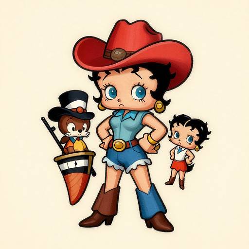Vintage Cartoon Cowgirl with Classic Characters