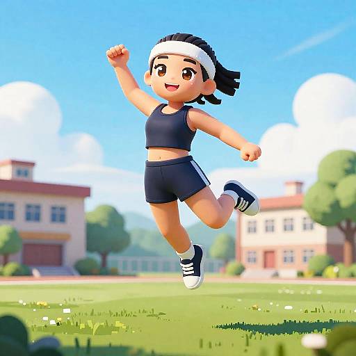 Happy Athletic Girl Jumping Outdoors