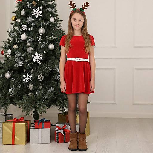 Christmas Storybook Girl in Red Dress