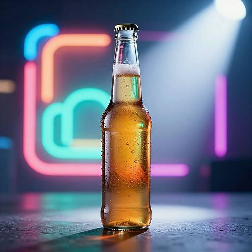 Vibrant Neon Beer Bottle Photography