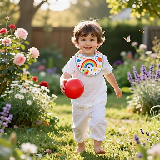 Joyful Boy Playing in Sunny Garden
