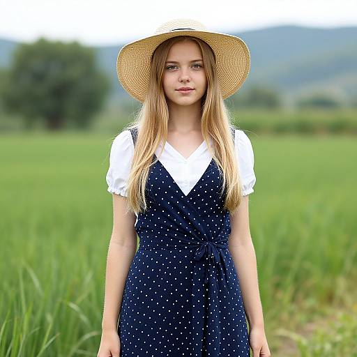 Young Woman in Polka Dot Dress Outdoors