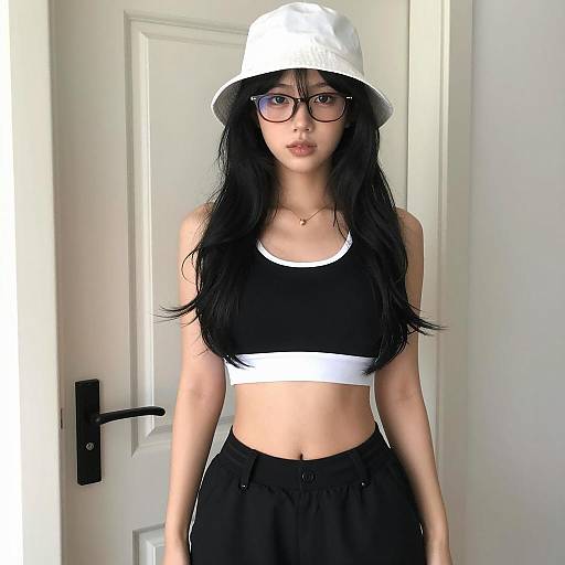 Stylish Young Woman by a Door