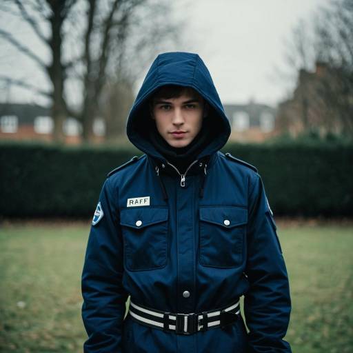 Young man in blue hooded jacket outdoors