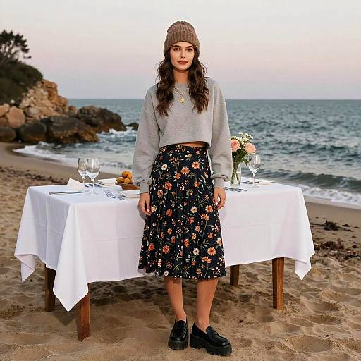 Ufota-style Woman at Dusk Beach