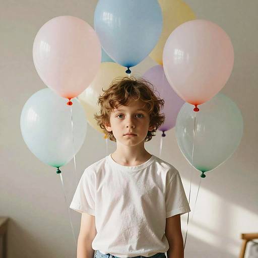 Child Portrait with Floating Balloons