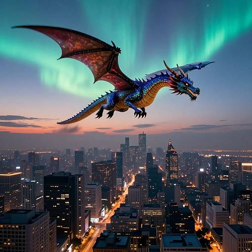 Majestic Dragon Over City Skyline