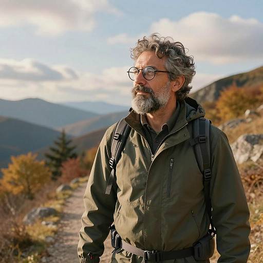 Mountain Hike: Bearded Man in Autumn