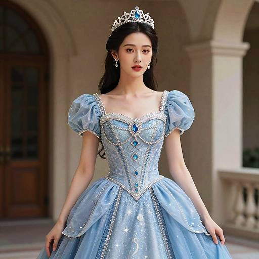 Enchanting Royal Woman in Blue Gown