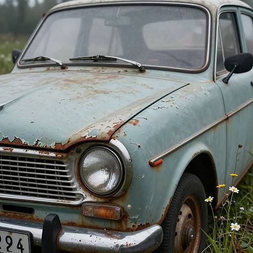 Rusty Moskvich Car Hood with Peeling Paint