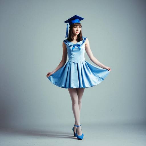 Young Woman in Blue Graduation Dress and Cap