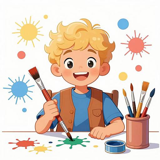 Joyful Artistic Boy with Paintbrush