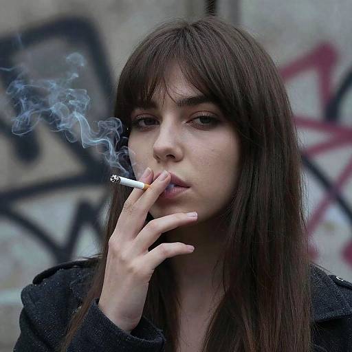 Urban Portrait of Woman Smoking Cigarette