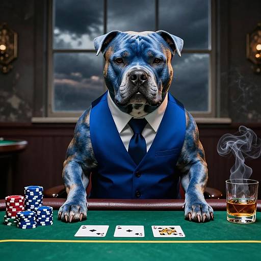 Sophisticated Blue Staffy Poker Scene