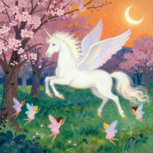 Surreal Unicorn Fantasy in Cherry Blossoms