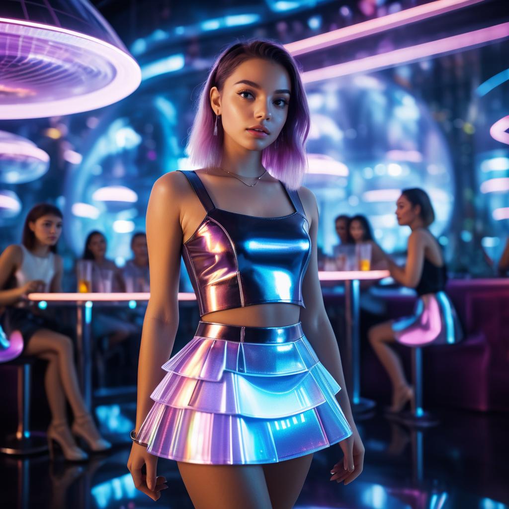 Playful Girl in Futuristic Restaurant