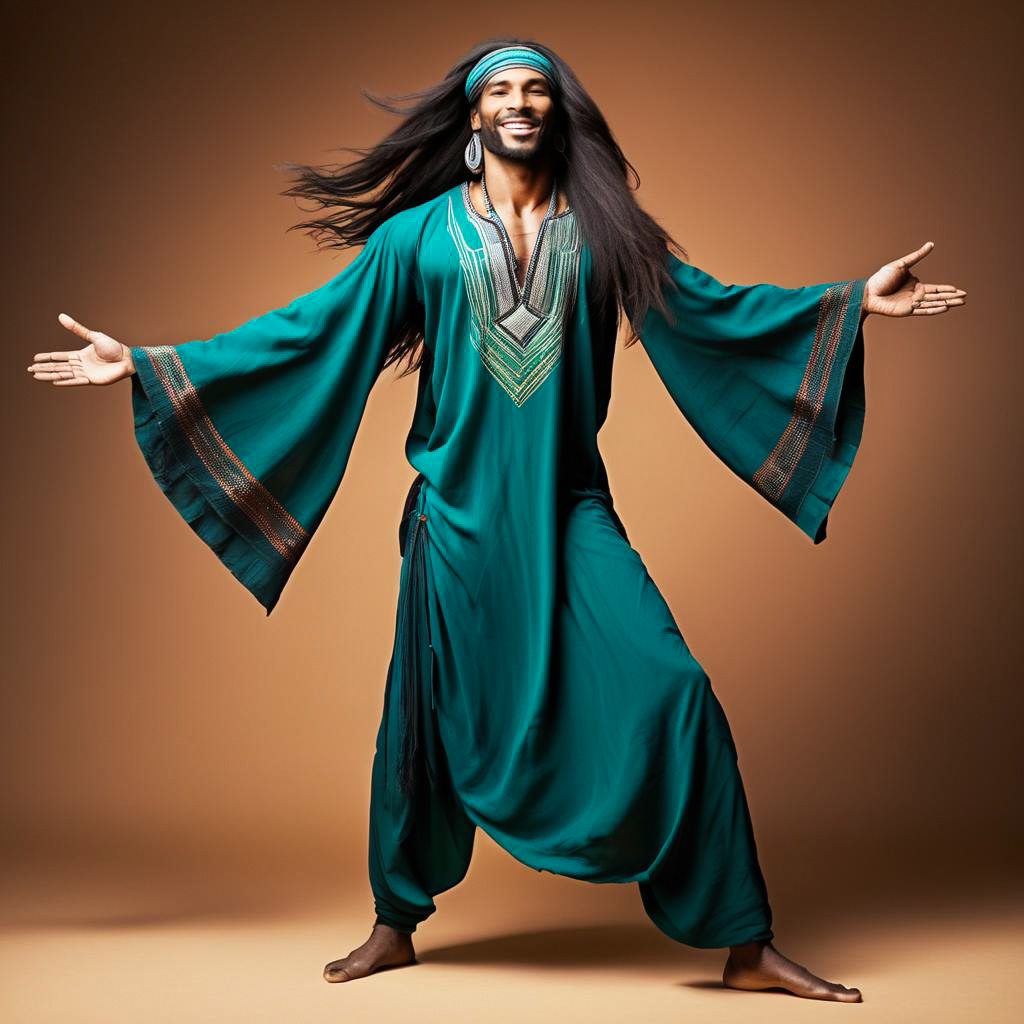 Joyful Tuareg Musician in Vibrant Festival Attire