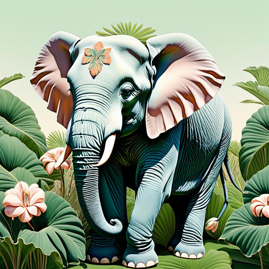 Vintage Botanical Elephant in Hyper-Realism