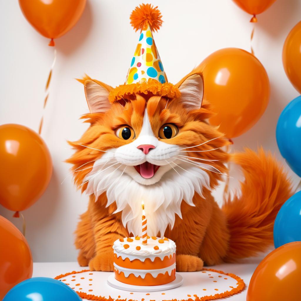 Cartoon Orange Cat's Birthday Celebration