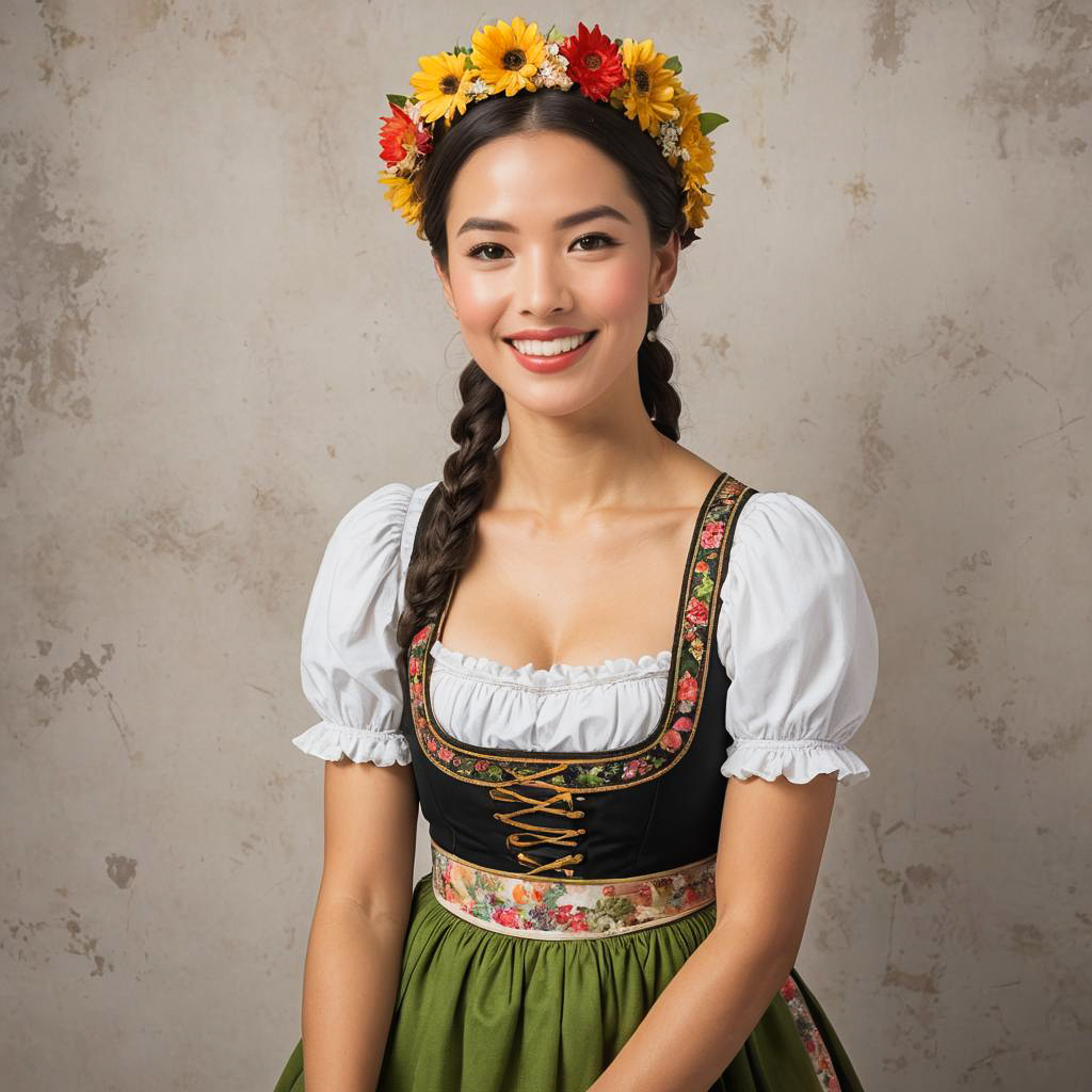 Excited Bavarian Festival Goer in Dress