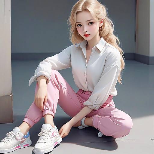 Blonde Girl in Casual Outfit