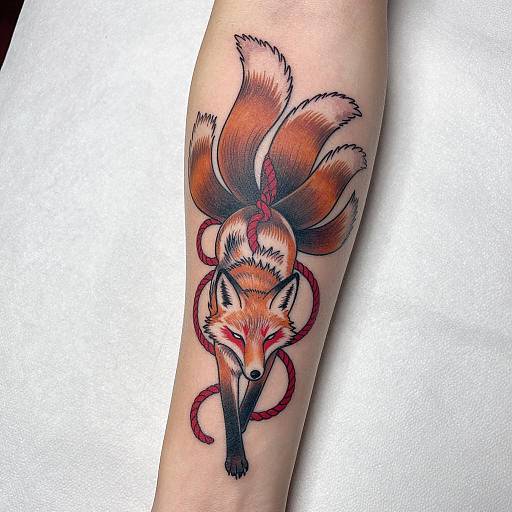Fox with Multiple Tails Tattoo on Forearm