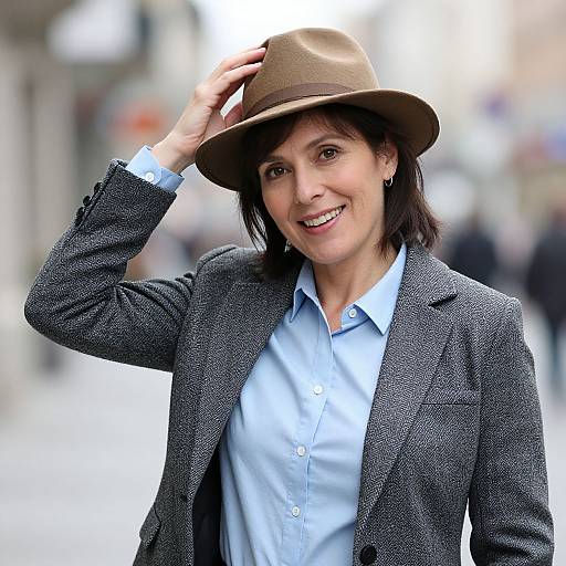 Middle-Aged Woman Tipping Fedora Hat