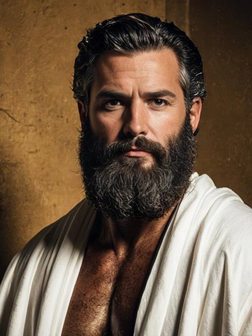Close-up of Bearded Man in White Robe