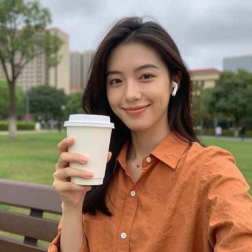 Young woman holding takeaway coffee outdoors
