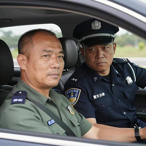 Car Interior Scene with Officer and Driver