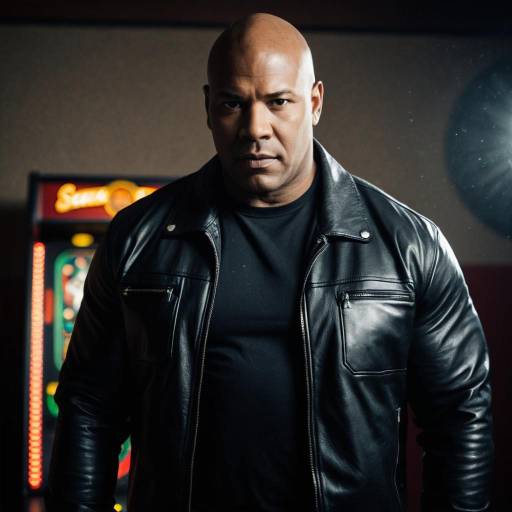 Bald Muscular Man in Black Leather Jacket