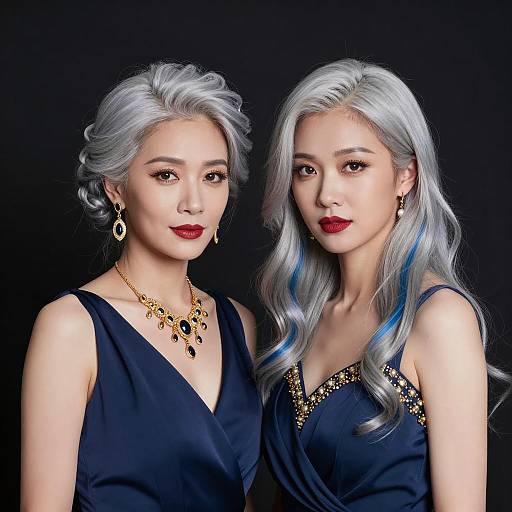 Elegant Portrait of Two Silver-Haired Women