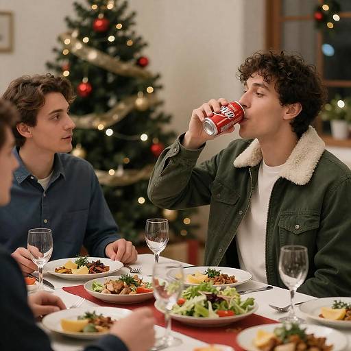 Festive Christmas Dinner with Two Men