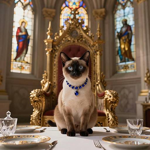Regal Siamese Cat in Throne Room