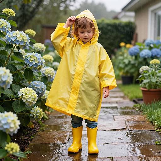 Youthful Charm in Rainy Garden